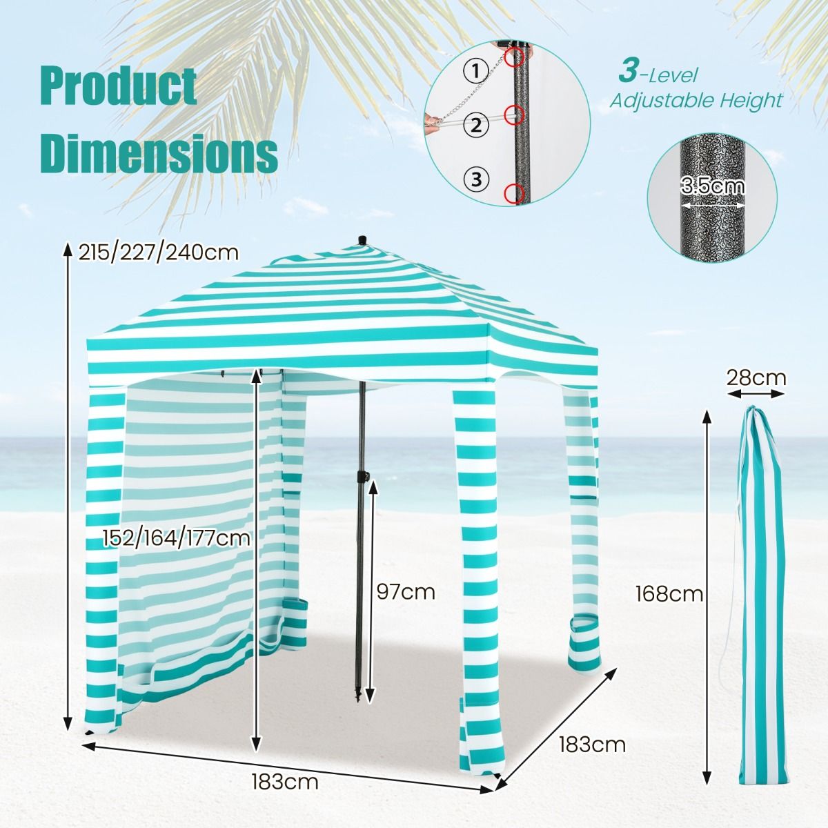 coast Strandtent — Opvouwbaar 183 x 183 x 215–240 cm Groen/Wit