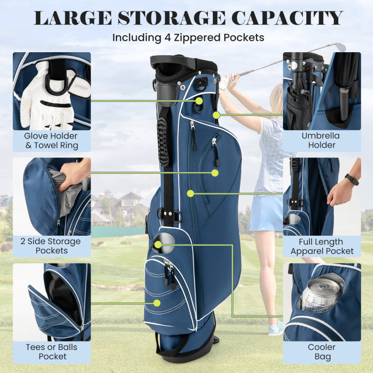 Coast Golf Stand Cart Bag – 4-weg verdeler – Lichtgewicht met 4 opbergvakken – Inclusief regenhoes – Handvatten en dubbele schouderriem – Afmetingen: 36 x 32 x 112 cm – Kleur: Zwart