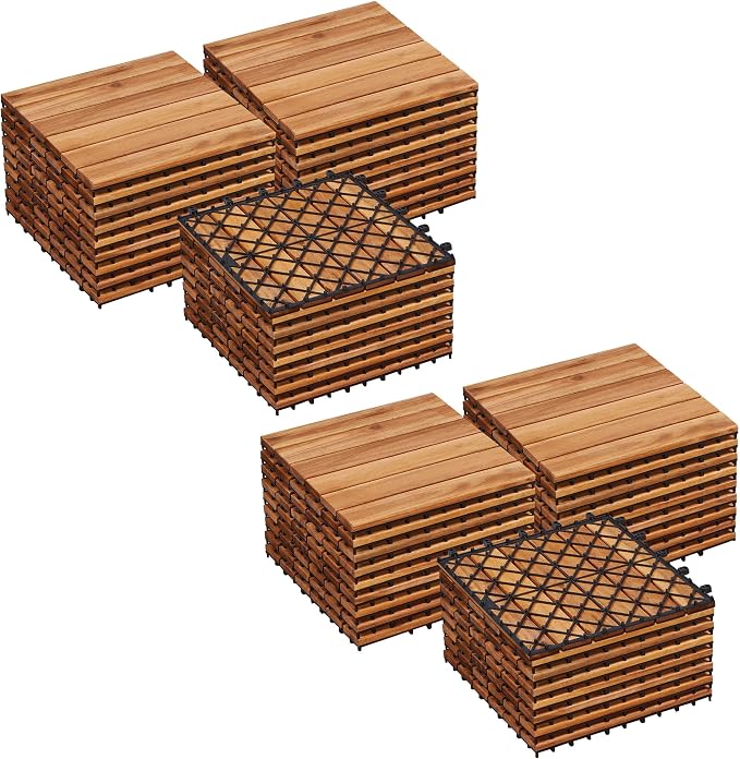 Yaheetech Terrastegels Acaciahout met Kliksysteem - 27 stuks - 30 x 30 cm - 2,6 m² - Houtkleur