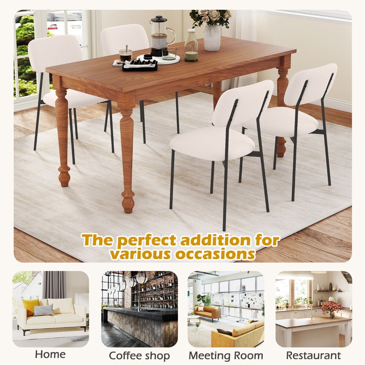 Coast Eetkamerstoelen set van 4 - linnen bekleding - metalen poten - beige en zwart