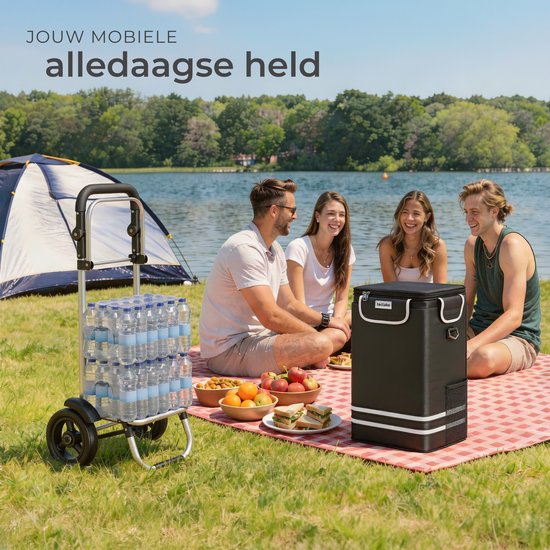 tectake® 3-in-1 Boodschappentrolley met Koelvak - Opvouwbaar - 56L Inhoud - Boodschappenwagen - Boodschappenkar - Ook als Steekwagen en Boodschappentas - Met Sleutelhanger en Winkelwagenmunt - Zwart