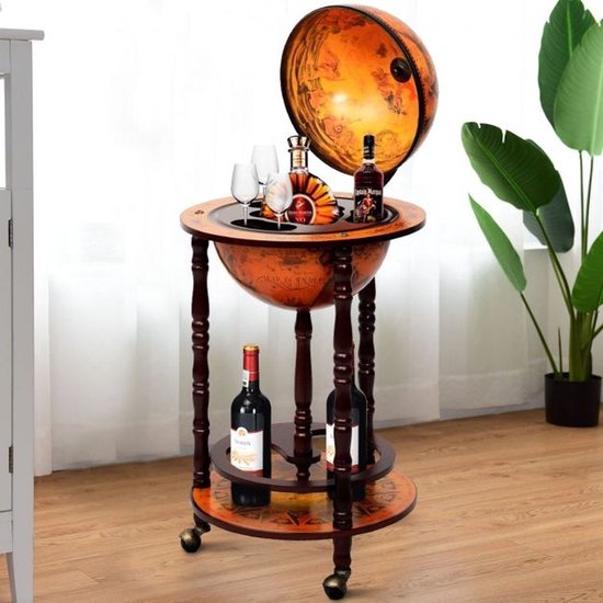 Costway - Wijnrek - Globebar - Wijnbar - Wereldbol bar - ⌀ 45 cm - Bruin