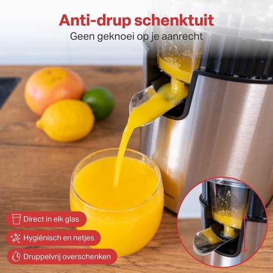 AoraKitchen Citruspers - Sinaasappelpers Elektrisch - 600ML - Citroenpers - 160W - Sapcentrifuge - 2 Perskegels