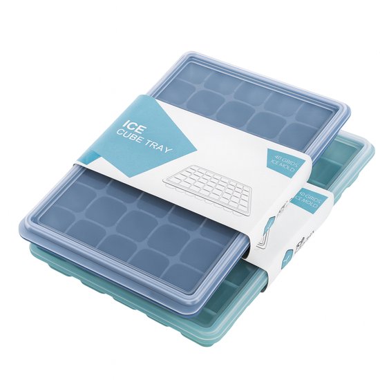 TTD® Luxe IJsblokjesvorm met Deksel - Set van 2 Stuks - 40 + 40 Kleinere Vierkante IJsblokjes - 100% Siliconen - BPA Vrij - IJsklontjes Vorm