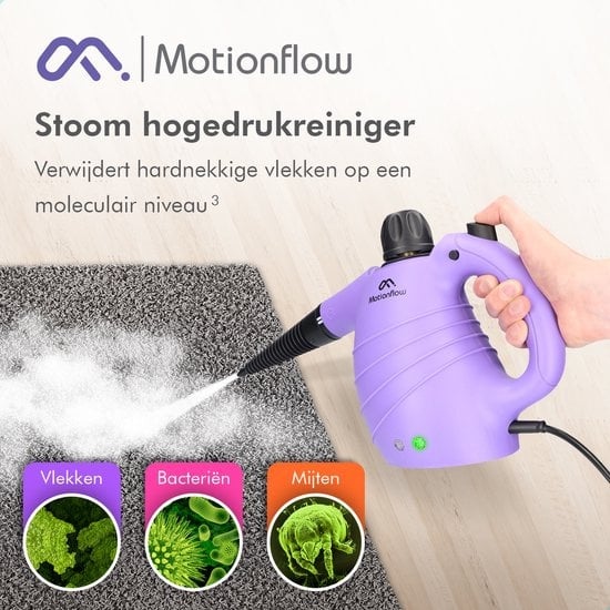 Motionflow 14-in-1 Stoomreiniger - Handstoomreiniger voor kleding - 1150 Watt handstomer - Stoomapparaat vloer, bank & tapijt - Vlekkenreiniger - Tapijtreiniger - 450 ML - 14-Delige accessoires Set