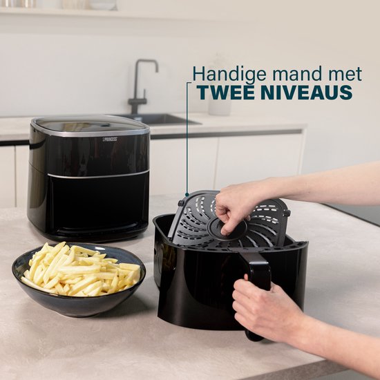 Princess Digitale Airfryer XXL 182254 - 8 liter - Extra Groot - PFAS vrij - Heteluchtfriteuse - Inclusief in hoogte verstelbaar Grillrack - Digital Touchscreen - 8 Automatische Programma's - 1800W - Zwart