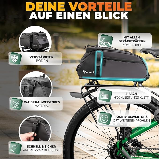 MIVELO - Fietstas – 3-in-1 Rugzak & Schoudertas – Waterdicht & Reflecterend – 9 liter – Donkergrijs