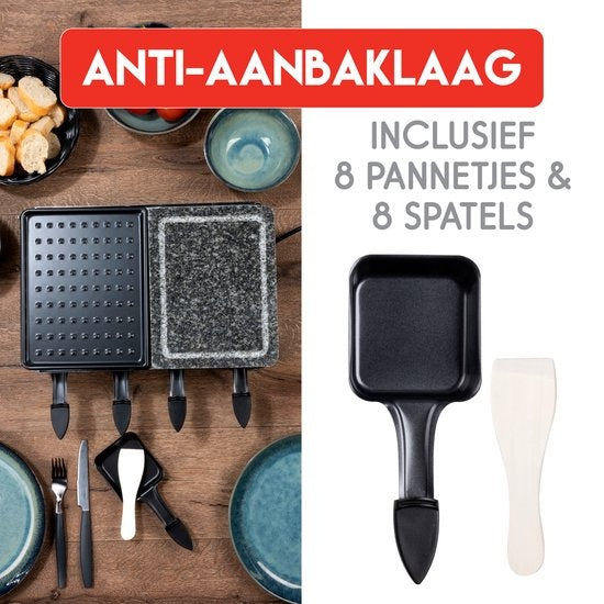 alpina Gourmetstel Bakplaat - 8 Personen - Incl. Spatels en Raclettepannetjes