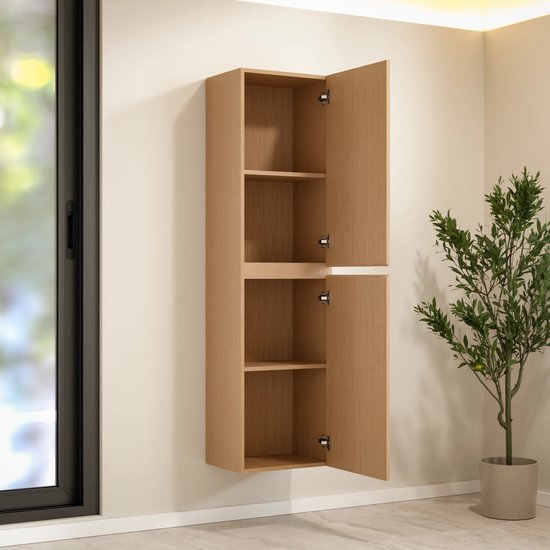 Mirlux Badkamerkast Ruvo - 150cm - Licht Eiken - Hangende Kolomkast met 2 Deuren