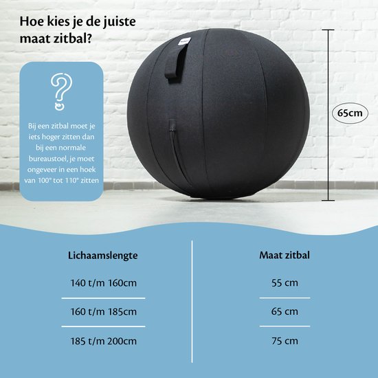 Bckz Zitbal Kantoor en Thuis 65 CM - Luxe Yoga Bal - Zitballen met Hoes - Ergonomische Bureaustoel Bal - Linnen Rood