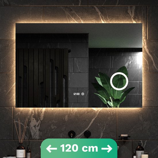 Mirlux Badkamerspiegel met LED Verlichting & Verwarming – Rechthoekige Wandspiegel – Anti Condens Douchespiegel - 120x80CM