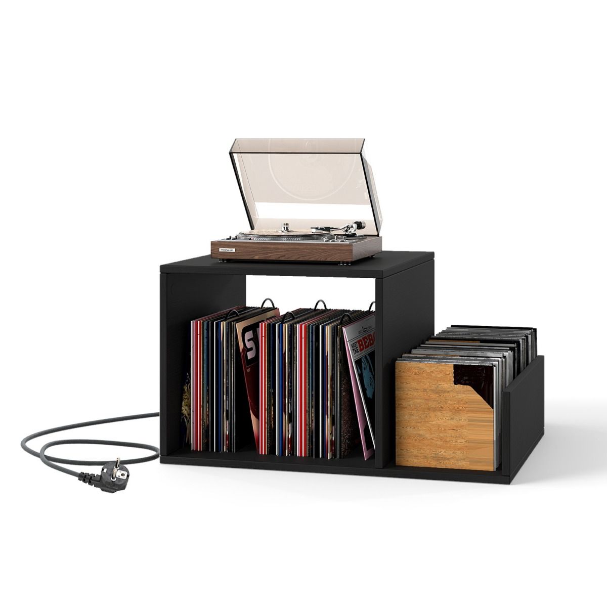 Coast Platenspelerstandaard - bijzettafel met stopcontact en USB - mid-century stijl - wit/zwart/bruin - 66 x 45 x 67 cm