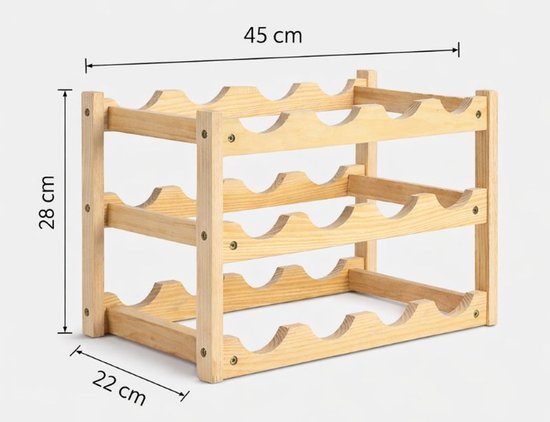 Wijnrek Hout – Wijnrek voor 12 Flessen – 45 x 22 x 28 cm