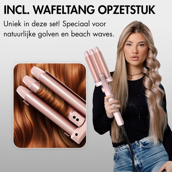 Sansbeauté® 7 in 1 Krultang met Klem en Wafeltang - Keramische Haarkruller - 13mm tot 38mm - Wafeltang - Föhnborstel Kort Haar - Warmteborstel - Krultangen - Thermal Brush - Haarstyler - Krulborstel 5 in 1