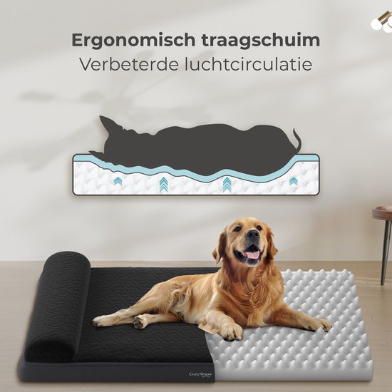 CozySense® Orthopedisch Hondenkussen - 60 X 42 cm - Maat S - Waterdicht - Geschikt Als Benchkussen & Hondenbed - Wasbare Hoes - Zwart