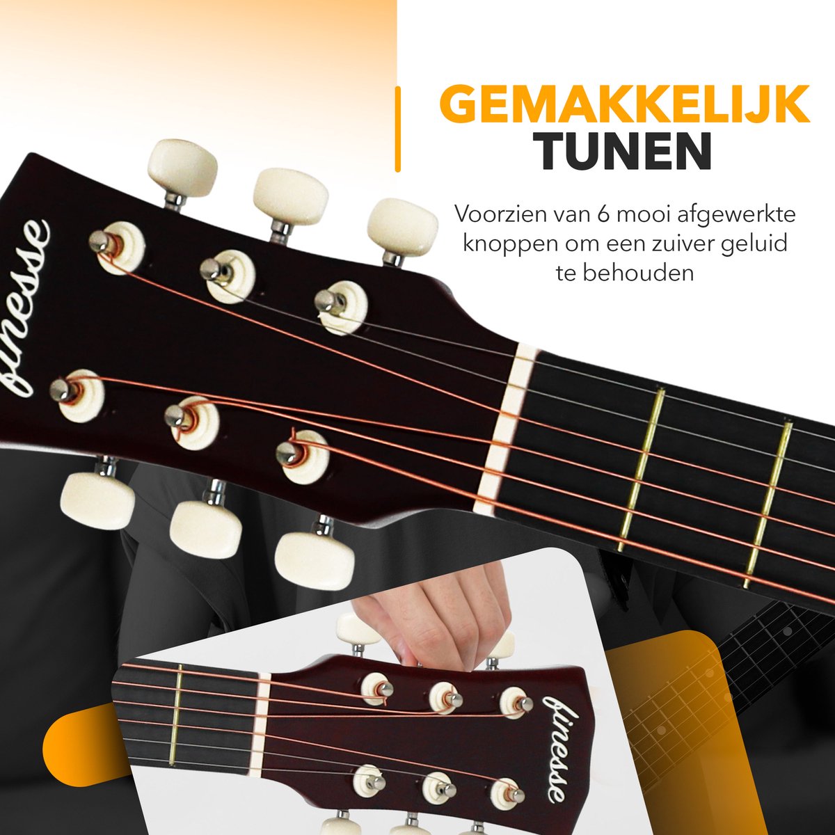 Finesse Akoestische gitaar starterset - 38 inch - Met accessoires en videocursus - Zwart