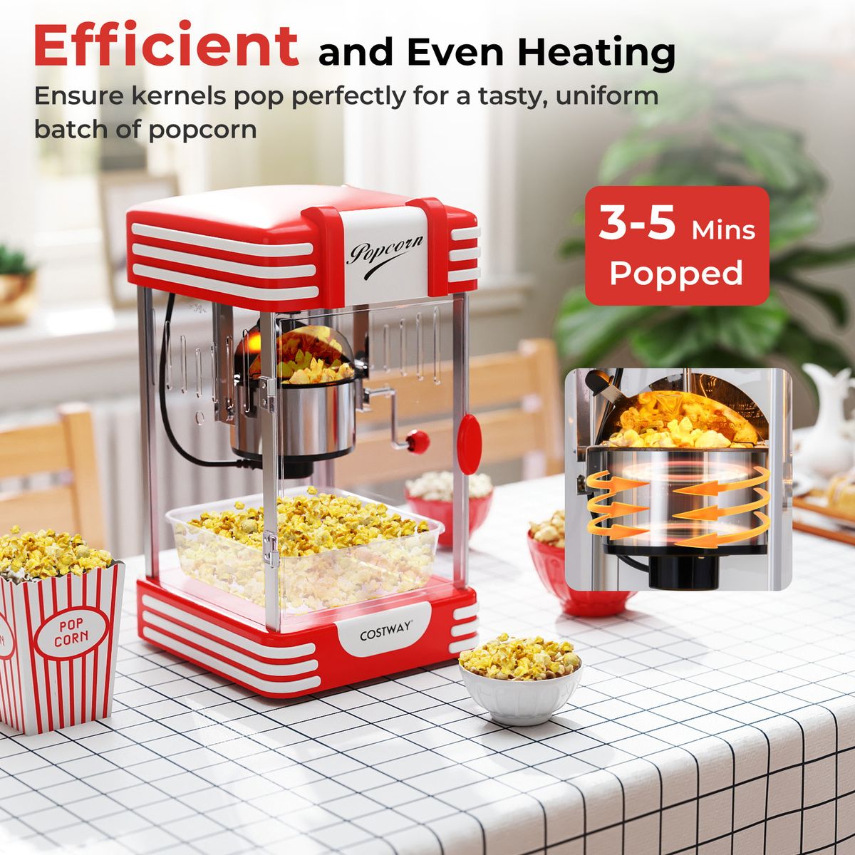 Coast Popcornmachine - retro bioscoopstijl - warmhoudlamp - handmatige bediening - rood/wit