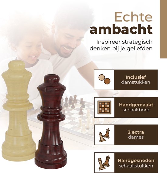 Windsor Schaakbord met Schaakstukken - Damstenen - 40 cm - Annotaties - Schaakset - Magnetisch Schaakspel - Chess Set - Hout