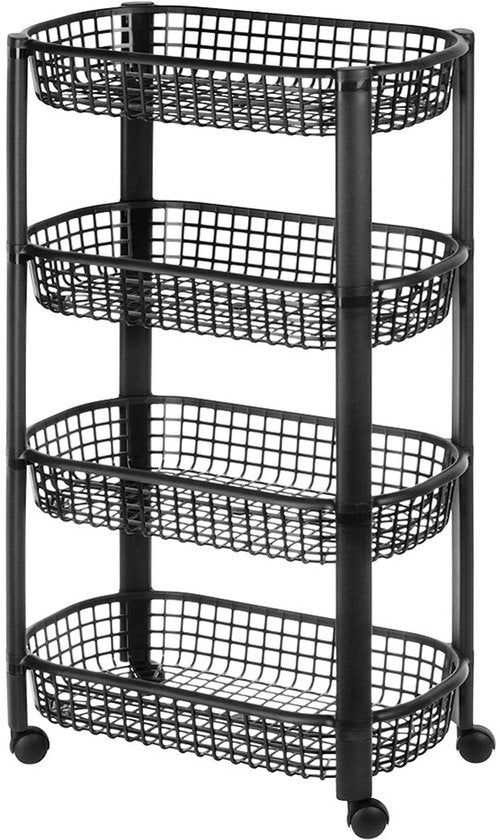 Excellent Houseware Keukentrolley Zwart - 4 Laags Opbergsysteem - 46,5 x 26 x 80 cm