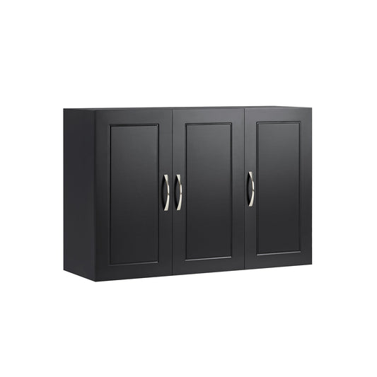 SoBuy Hangkast Badkamerkast Zwart – 90x60x30 cm – FRG231-L-SCH – Wandkast met Twee Deuren en Verstelbare Planken