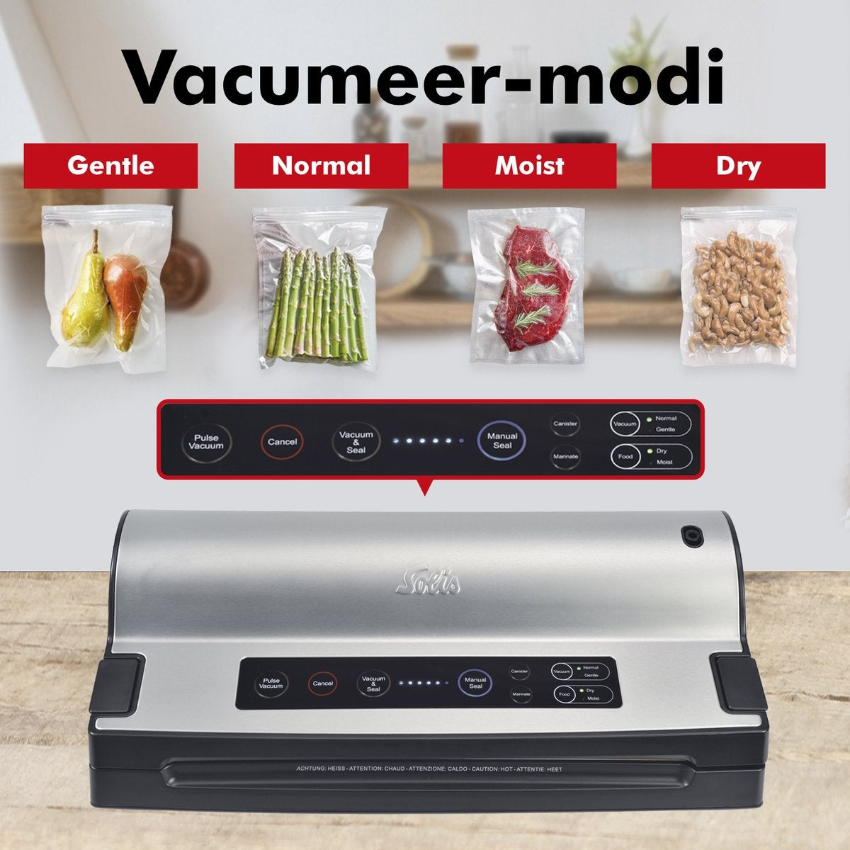 Solis Vac Prestige 575 Vacumeermachine - Vacuümmachine met Marineerfunctie en Slangaansluiting - Vacuüm Sealer Inclusief Vacuumzakken en Folie - Grijs