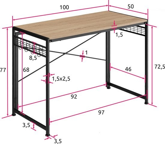 tectake® - Bureau Paterson inklapbaar 102x51x77cm - lichtbruin - 404661