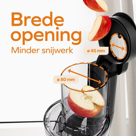 KitchenBrothers Slowjuicer - Verticaal - Juicer - Groenten en Fruitpers - 80 mm - 750 ml - Pearl White / Wit