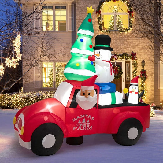Coast Lange Opblaasbare Kerstwagen Met Kerstman Kerstversiering Kleurrijk - 220cm