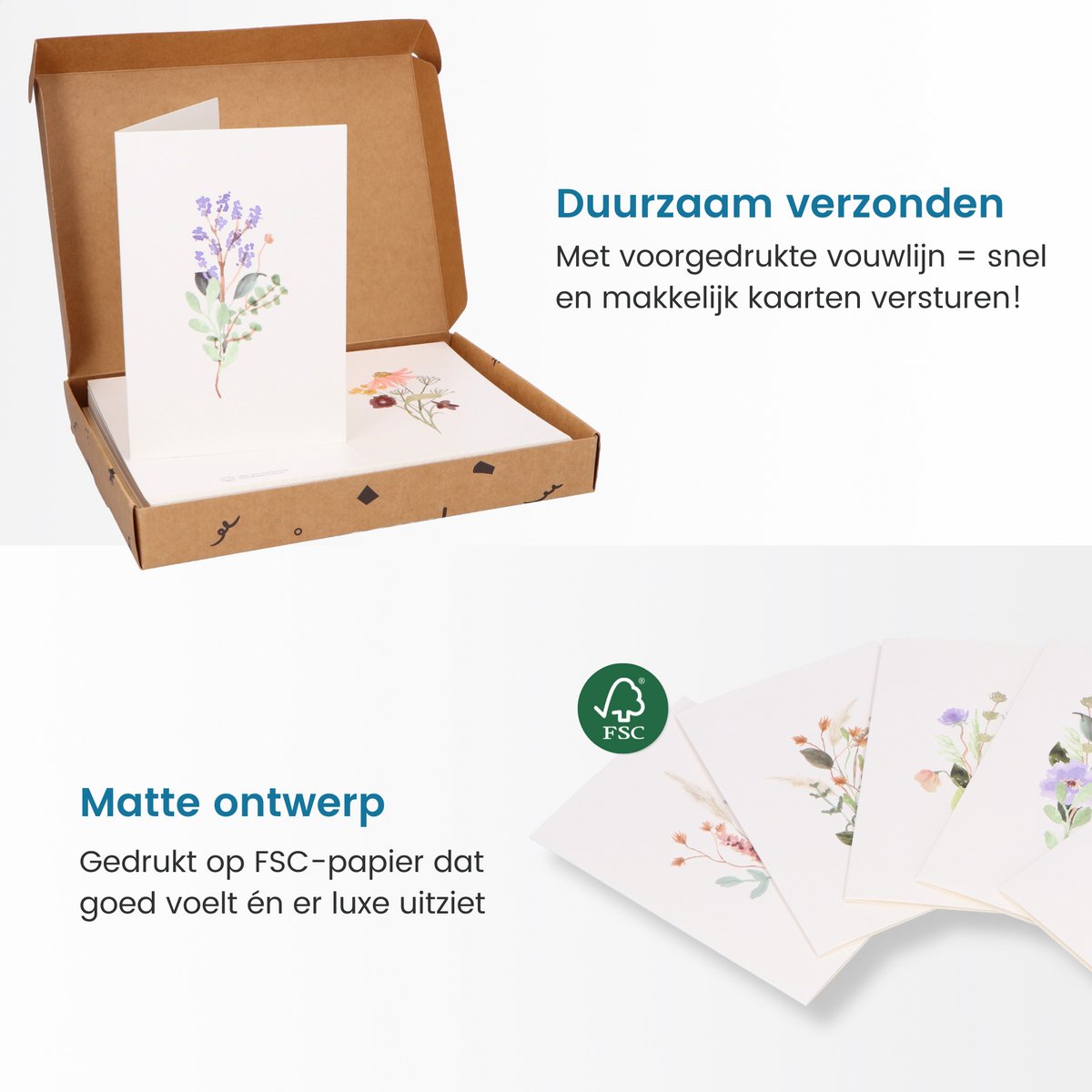 Partizzle – Droogbloemen Wenskaarten Set van 36 – 15 x 10 cm & Aquarel Design – Voorzien Van Kraft Enveloppen En Blanco Binnenkant – Voor Huwelijk En Felicitatie – Meerkleurig FSC-papier