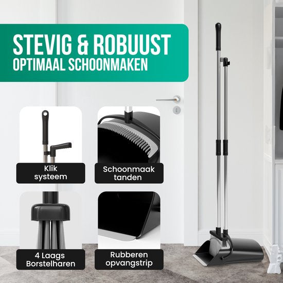 Avalo Stoffer en Blik met Lange Steel - Verstelbaar 87-127cm - Zwart