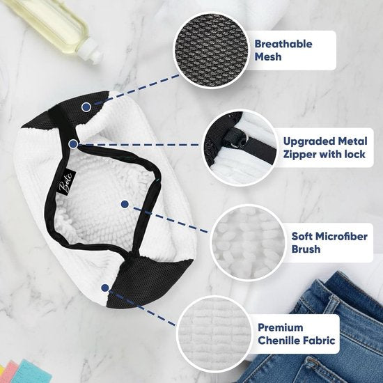 BOTC Schoenen Waszak Set - 2 Stuks - Herbruikbare Waszak voor Schoenen – 360° Diepe Reiniging met Microvezel - Beschermende Schoenen Waszak voor Wasmachine en Droger - Wit en blauw