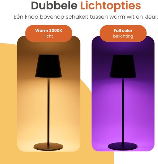 Goliving Chroma Tafellamp Oplaadbaar – Draadloos en Dimbaar – Touch Lamp – Nachtlamp Slaapkamer & Woonkamer – RGBW – 37,5 cm – Zwart