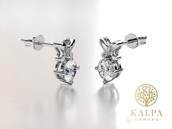Yolora Dames Oorbellen met Kalpa Camaka Kristallen - Zilver kleurig - 18K Witgoud Verguld - Oorknoppen - Moederdag Cadeautje