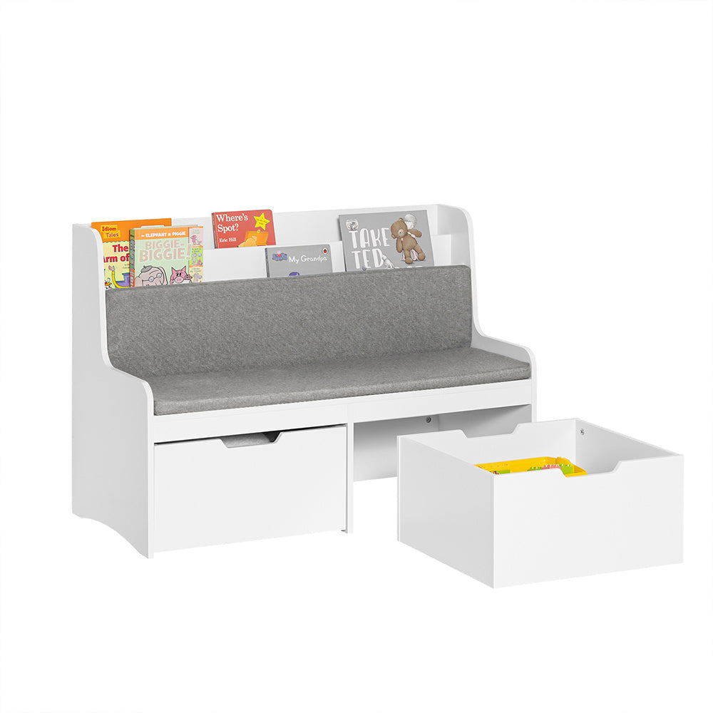 SoBuy Kinderopbergbank met boekenkast - 2 Lades - Max. 120 kg - 100 x  45 x 70 cm - Wit / Grijs