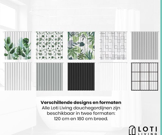 Loti Living Douchegordijn Anti Schimmel – Wit - Inclusief ringen – Waterdicht - Polyester - Douchegordijn 180x200 cm