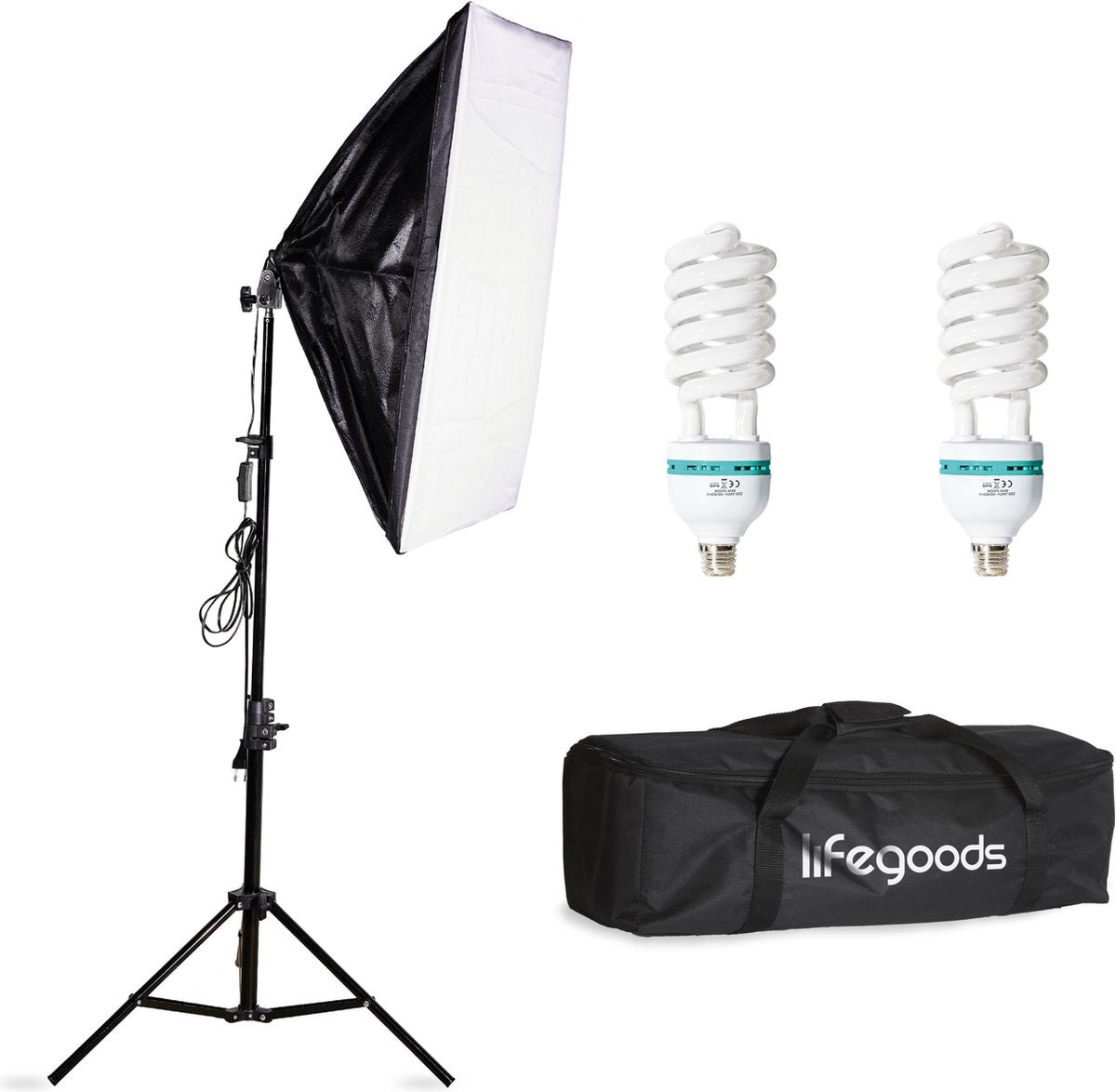 Auronic Softbox Studiolamp - Complete Set met Draagtas - 50x70 cm - Zwart