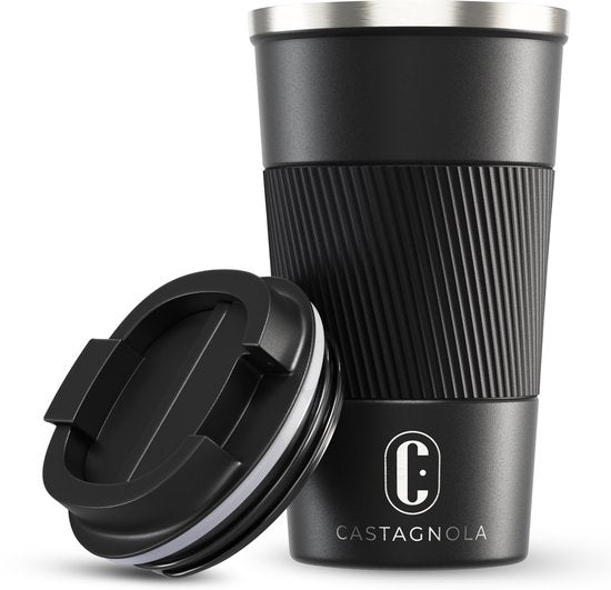 Castagnola Thermosbeker - Koffiebeker To Go - Travel Mug voor Koffie en Thee - Theebeker - 510 ML - RVS - Zwart