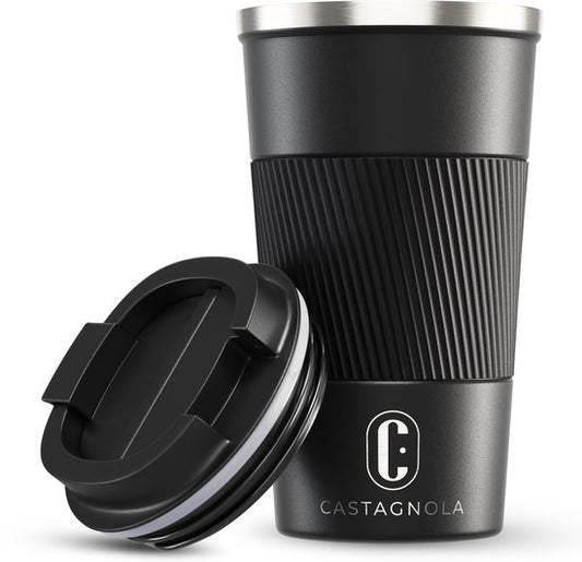 Castagnola Thermosbeker - Koffiebeker To Go - Travel Mug voor Koffie en Thee - Theebeker - 510 ML - RVS - Zwart