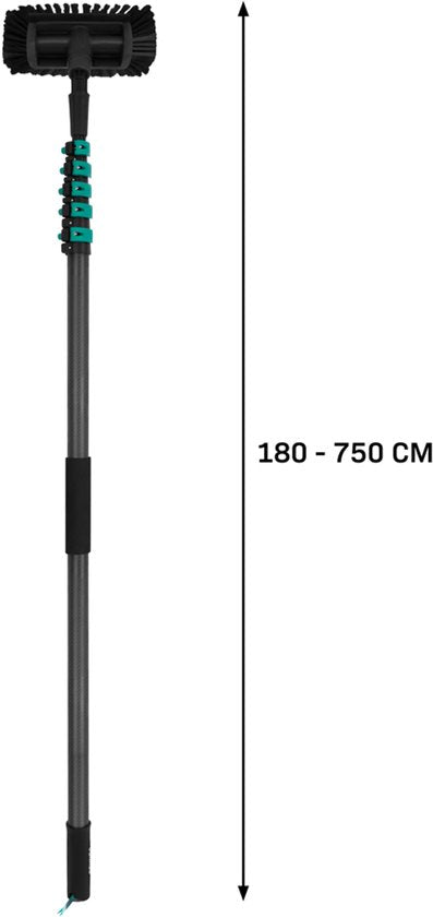 VONROC 3K Full Carbon Telescopische Wasborstel - 7.5 meter - Incl. 5-vlaks borstelkop, 11m waterslang en zeepdispenser