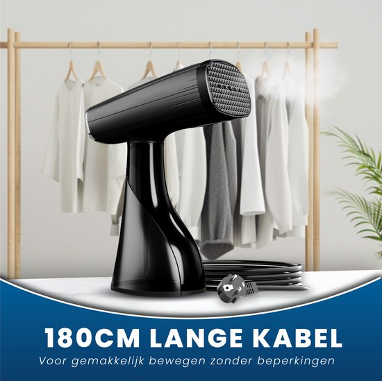 HomeShift Kledingstomer - Stoomapparaat - Handstomer - Voor Kleding en Meubilair - 380ML - Zwart