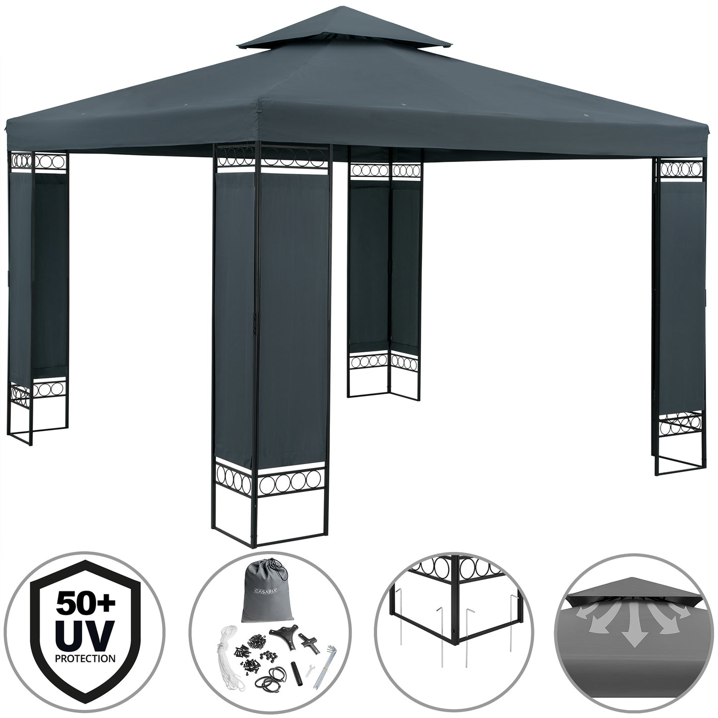 Casaria Paviljoen Lorca 3x3m - UV-bescherming 50+ Metaal - Antraciet