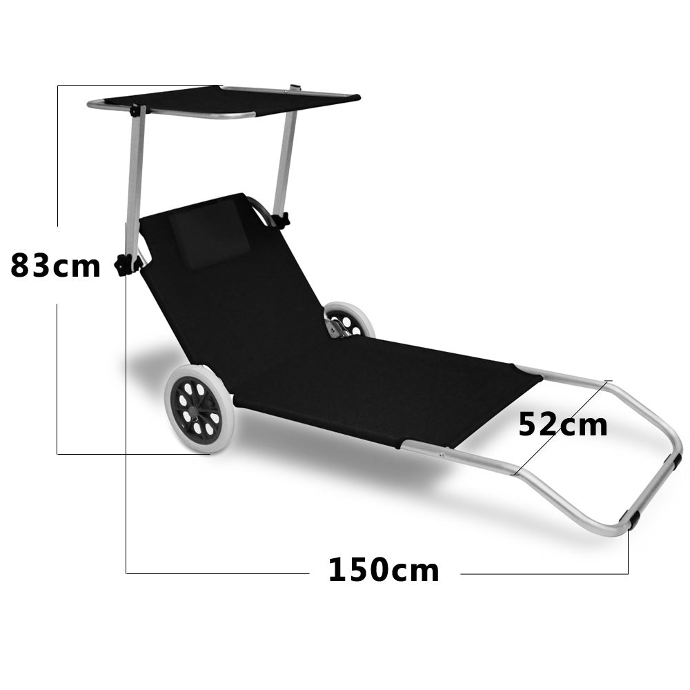 Strandstoel inklapbaar met wielen - Aluminium - Zwart