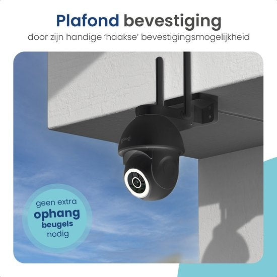 Gologi Superior Outdoorcamera 2 - Buiten camera met nachtzicht - Beveiligingscamera - Security camera - Muur & Dakbevestiging - 4MP - Met wifi en app - Zwart