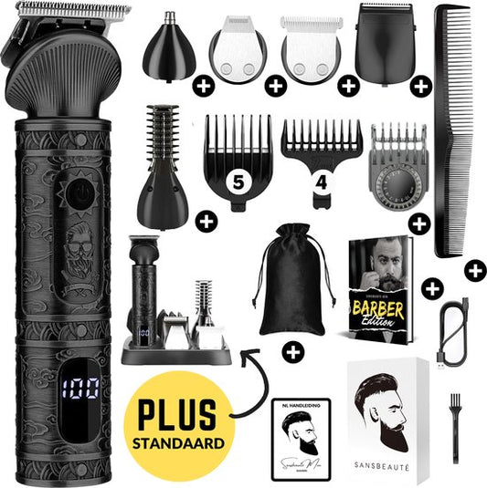 7-in-1 Baardtrimmer Mannen + Standaard - Trimmer voor Baard en Lichaam - Incl. 6 opzetstukken - Sansbeauté® - Bodygroomer Mannen - Bodytrimmer Heren - Haar trimmer - Tondeuse - 0.5-15MM - Neus en Oor - Trimapparaat - Baard Machine - Multigroomer