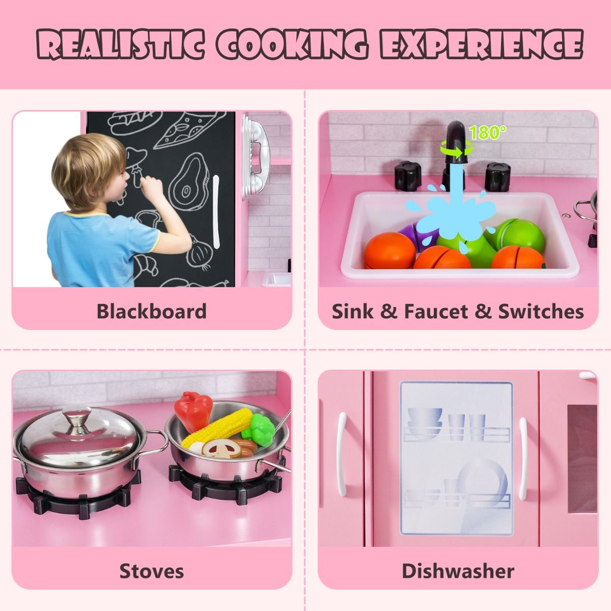 Coast Kinderkeuken - complete speelkeuken met accessoires - magnetron, ijsmachine, vaatwasser en oven - roze