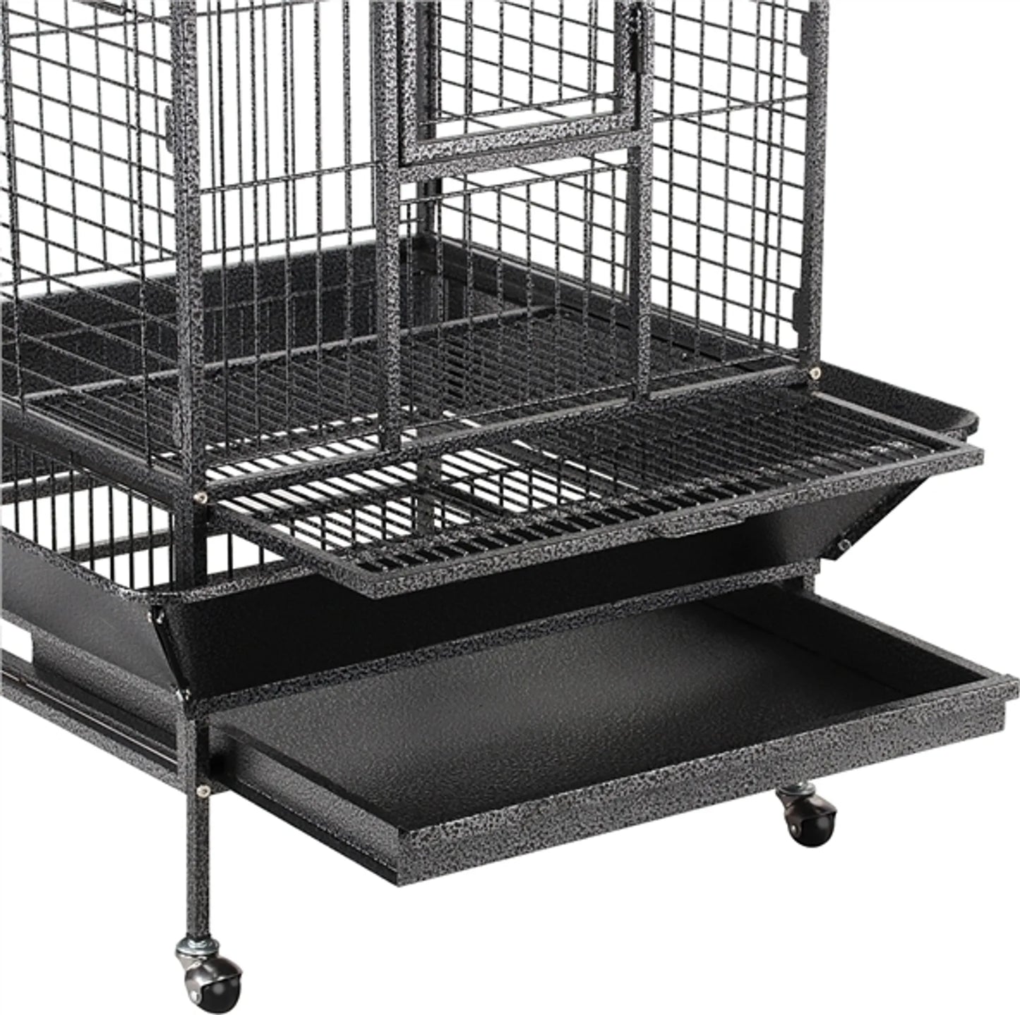Yaheetech Vogelkooi Papegaaienkooi – 81 x 77 x 154-160 cm – Voorzien Van Openklapbaar Victoriaans Dak En Vuilopvangbak En Verrijdbaar Onderstel – Voor Papegaaien En Grote Vogels – Zwart Gehamerd Metaal