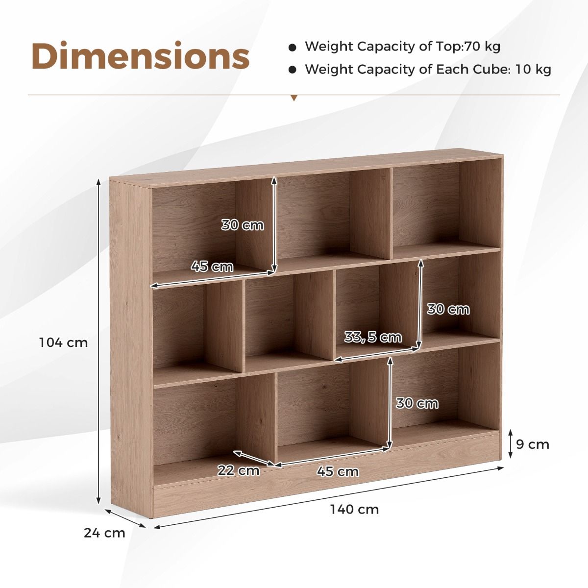 Coast Boekenkast - 10 open vakken - 3 niveaus - 140 cm - Natuurlijk hout