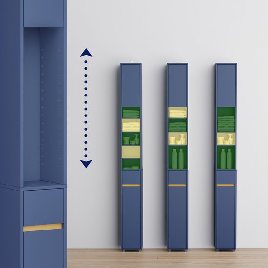 SoBuy Badkamerkasten hoog - Opbergkast met Verstelbare Planken en Lade - Kolomkast Badkamer - Blauw, 20x20x180cm, BZR34-II-B - voor Badkamer, Woonkamer, Slaapkamer