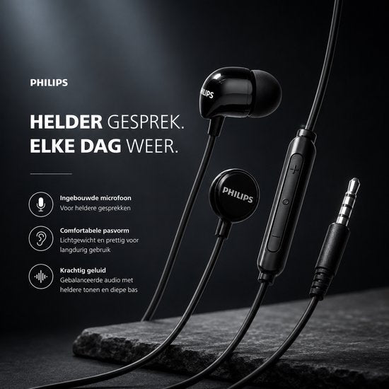 Philips In-Ear koptelefoon TAE1156BK - Clear Sound - Bekabeld - Remote met microfoon - Jack plug 3.5 mm- Zwart