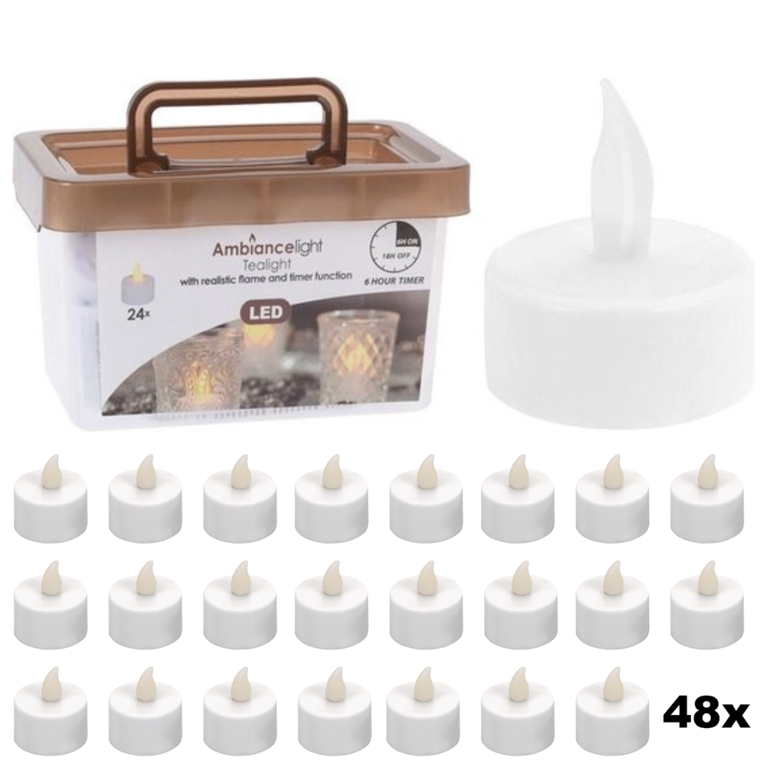 Theelichtjes LED - Box met 48 stuks INCLUSIEF batterij EN Timer